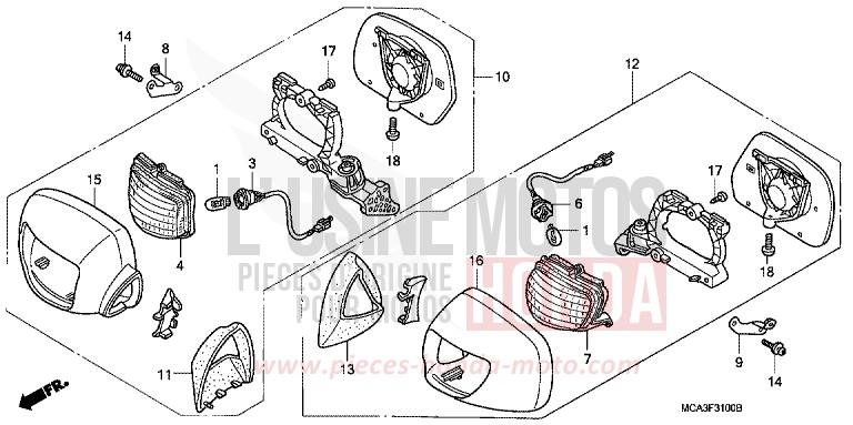 CLIGNOTANT AVANT/MIROIR de Gold Wing BILLET SILVER METALLIC (NHA27B) de 2005